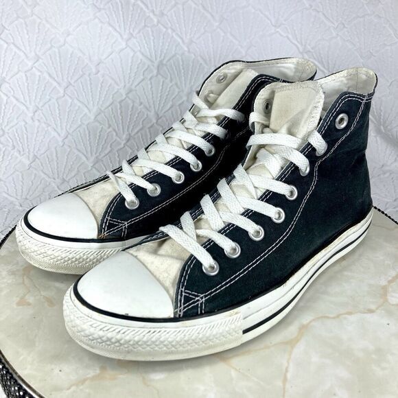 Converse All Star Sneakers Men Size 9.5 Black White Classic Chuck Taylor Hi Tops - Picture 4 of 11